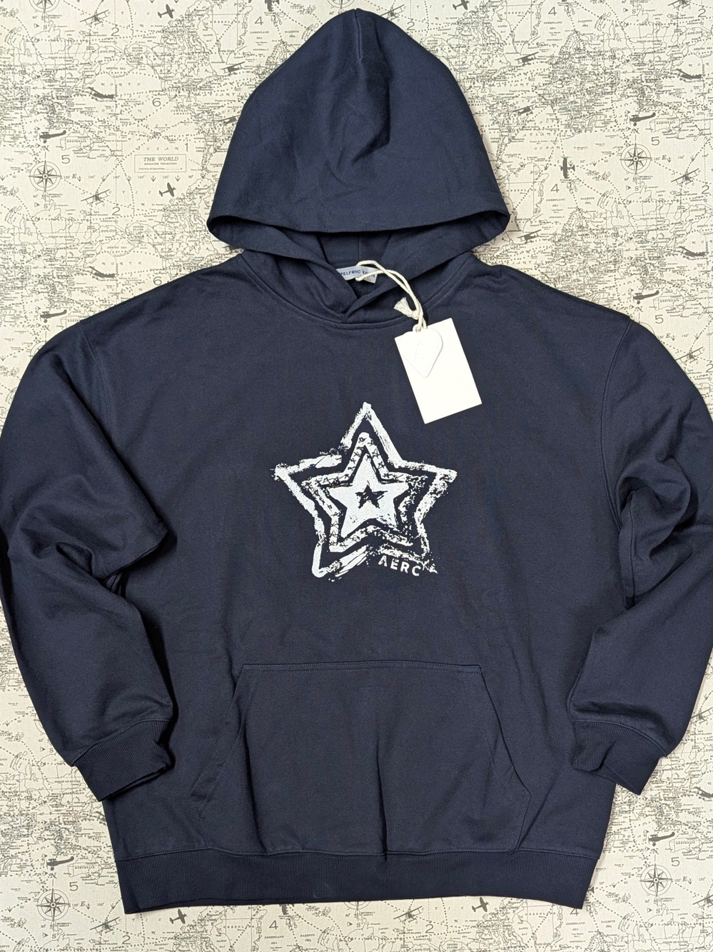 NWT Aelfric Eden Navy Blue Overlapped Star Oversized Hoodie Size XL